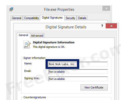 Screenshot of the Nok Nok Labs, Inc. certificate